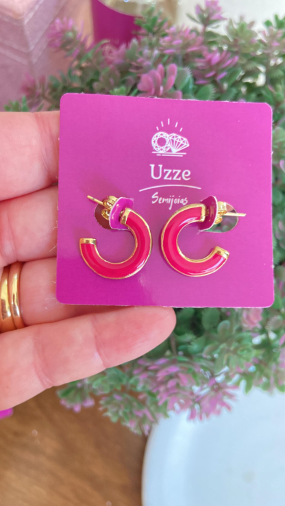 Brinco Argola Esmaltada Pequena Pink