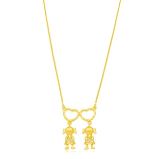 Colar Filhos 2 Meninas Coração Micro Zircônia