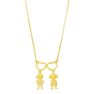 Colar Filhos 1 Casal Coração Micro Zircônia