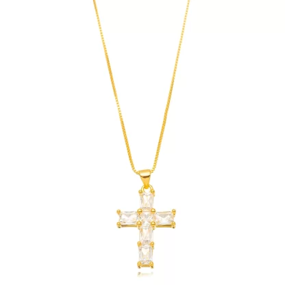 Colar Cruz Cristal Banho Ouro - Imagem 2