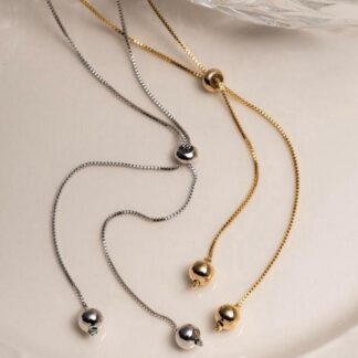 Colar Gravata Esferas Banho Ouro