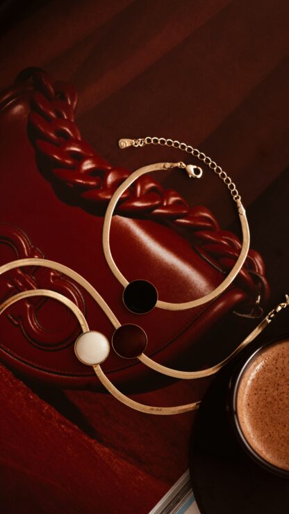 Pulseira Fita Esmaltada, Marrom e Branca