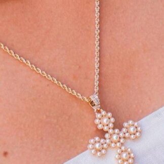 Colar Cordão Baiano Cruz Pérolinha