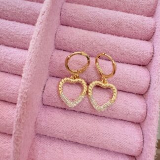 Brinco Argolinha Coração Cravejada