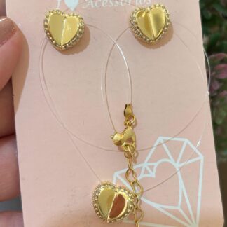 Conjunto Coração Cravejado Fio de nylon