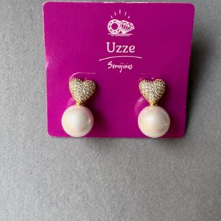 Brinco Coração Cravejado Pérola